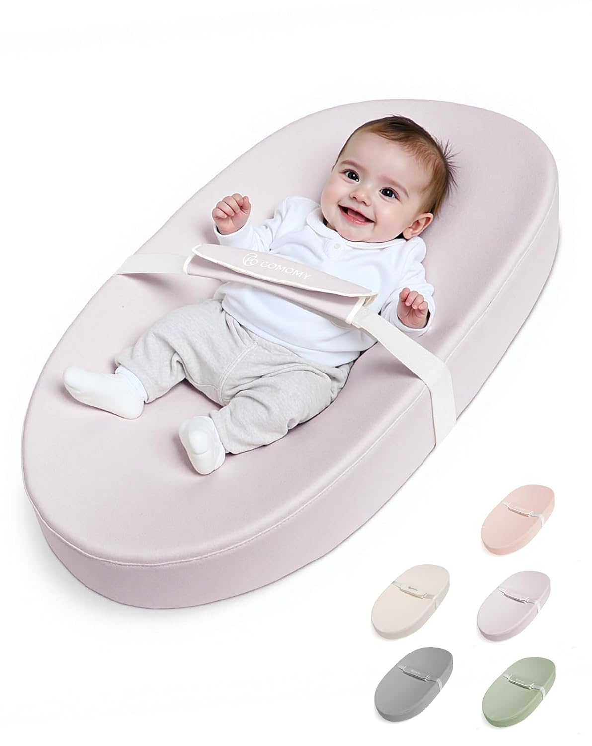 COMOMY Baby Changing Pad with Wipeable & Waterproof PU Cover, Contoured Diaper Changing Pad for Dresser with Non-Slip Safety Belt, Portable and Lightweight, Large Cushioned Foam, Lavender