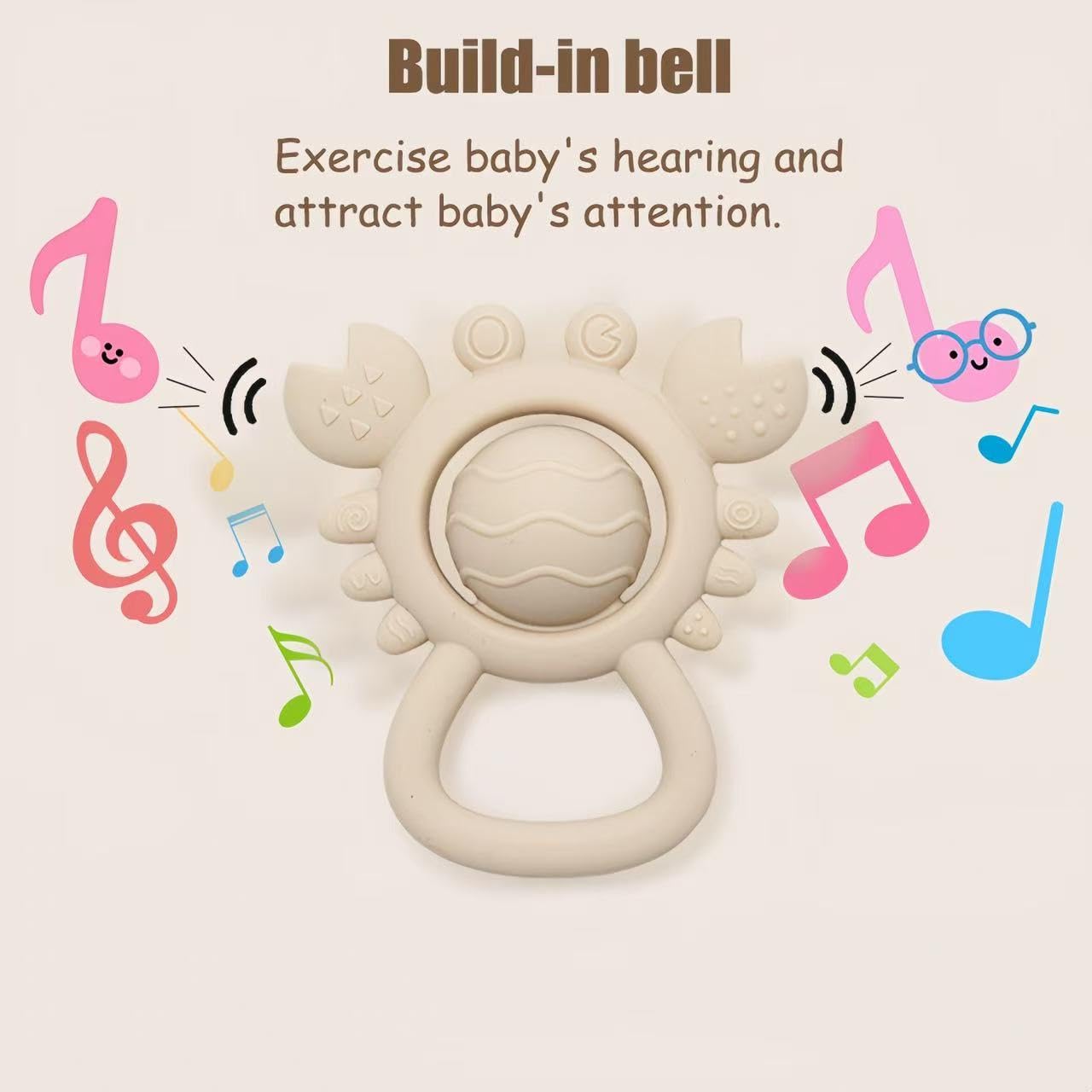 Baby Teething Toys Baby Rattle Toys Silicone Rattles and Teethers for Newborn Soft Infants Toddlers Crab Shake Rattle Chew Toy BPA Free Babies Boy and Girl Gift