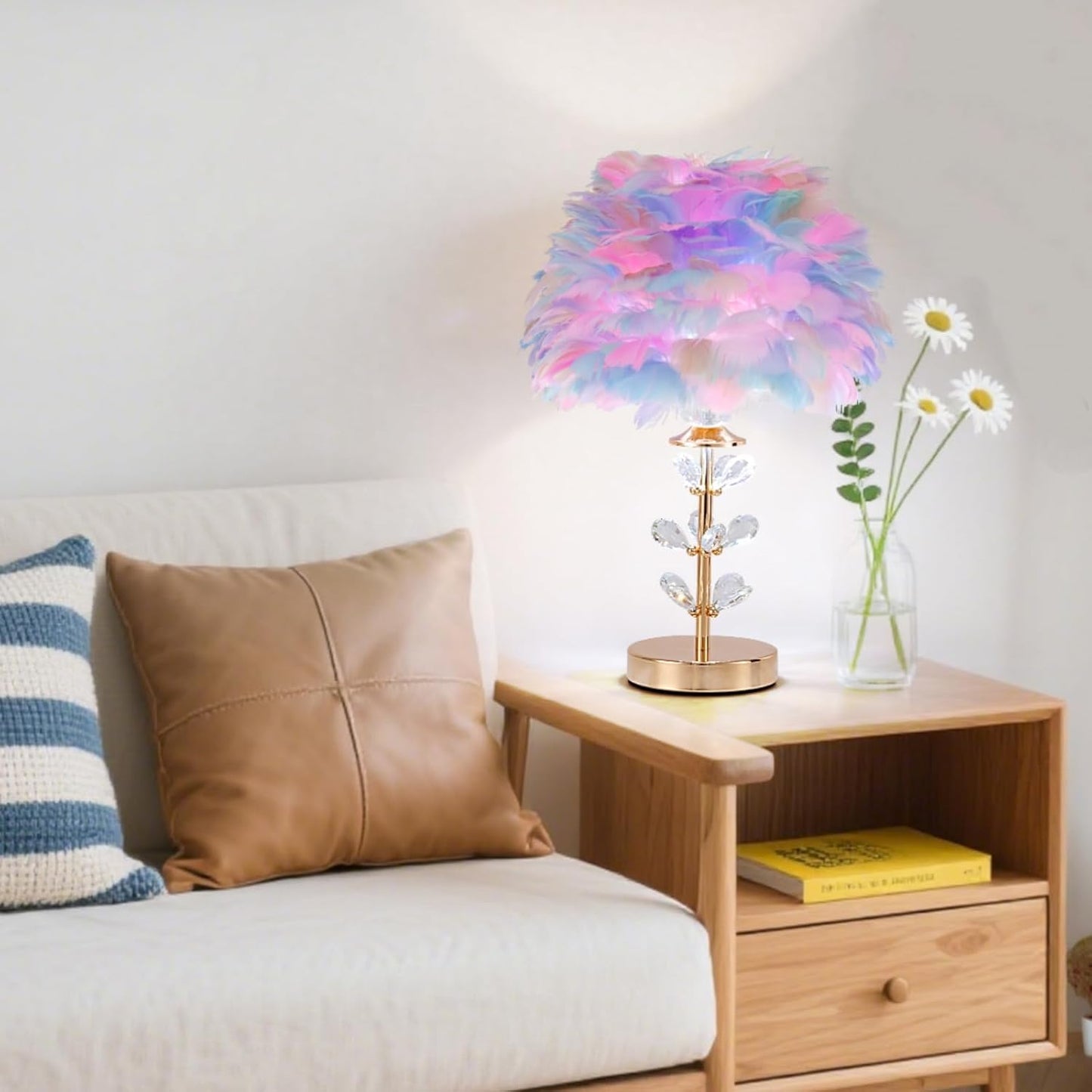 Colorful Feather Lamp Creative Furry Table Lamp Modern Feather Desk Lights Romantic Princess Bedside Nightstand Light for Teen Girls Bedroom Living Room Wedding Entryway Office