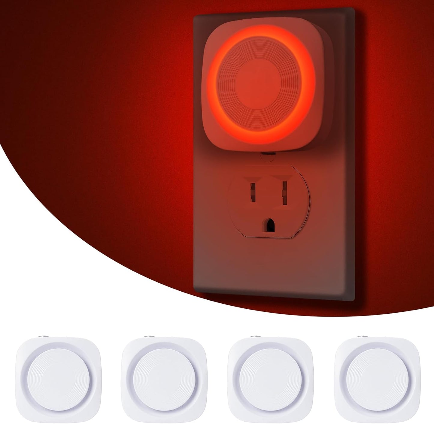 LED Night Lights Plug into Wall, Indirect Soft Dimmable Night Light with Dust to Dawn Sensor, Red Nightlight for Bedroom,Bathroom,Kitchen,Stairs,Hallway,Travel, 4 Packs, Red