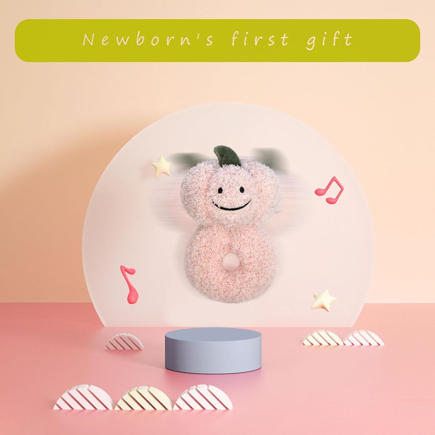 Baby Pumpkin Soft Rattle Toy, Plush Pumpkin Infant Shaker Rattle Easy-Grasp Stuffed Animal Toy, Gifts for Newborns Babies Toddlers Boys Girls, Pink, 6 Inches