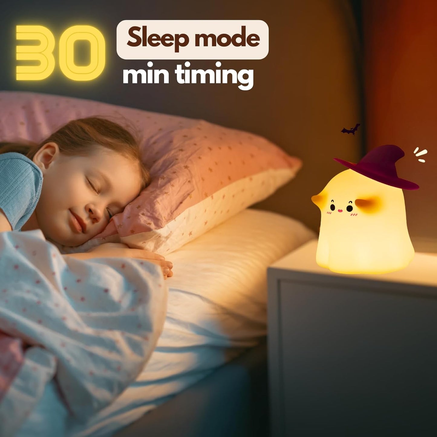 Ghost Night Light: Halloween Decorations Night Light Silicone Rechargeable Night Lamp with 3 Level Dimmable Bedside Lamp Nursery Nightlight Dorm Decor, Funny Holidays Gift Cool Gadgets for Kids
