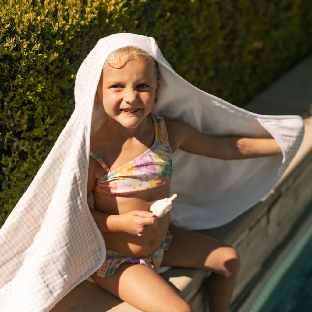 Little Unicorn Premium Hooded Bath Towel| Absorbent Cotton & Terry Blend | Larger Size, 1-6 Years (Tan Gingham)