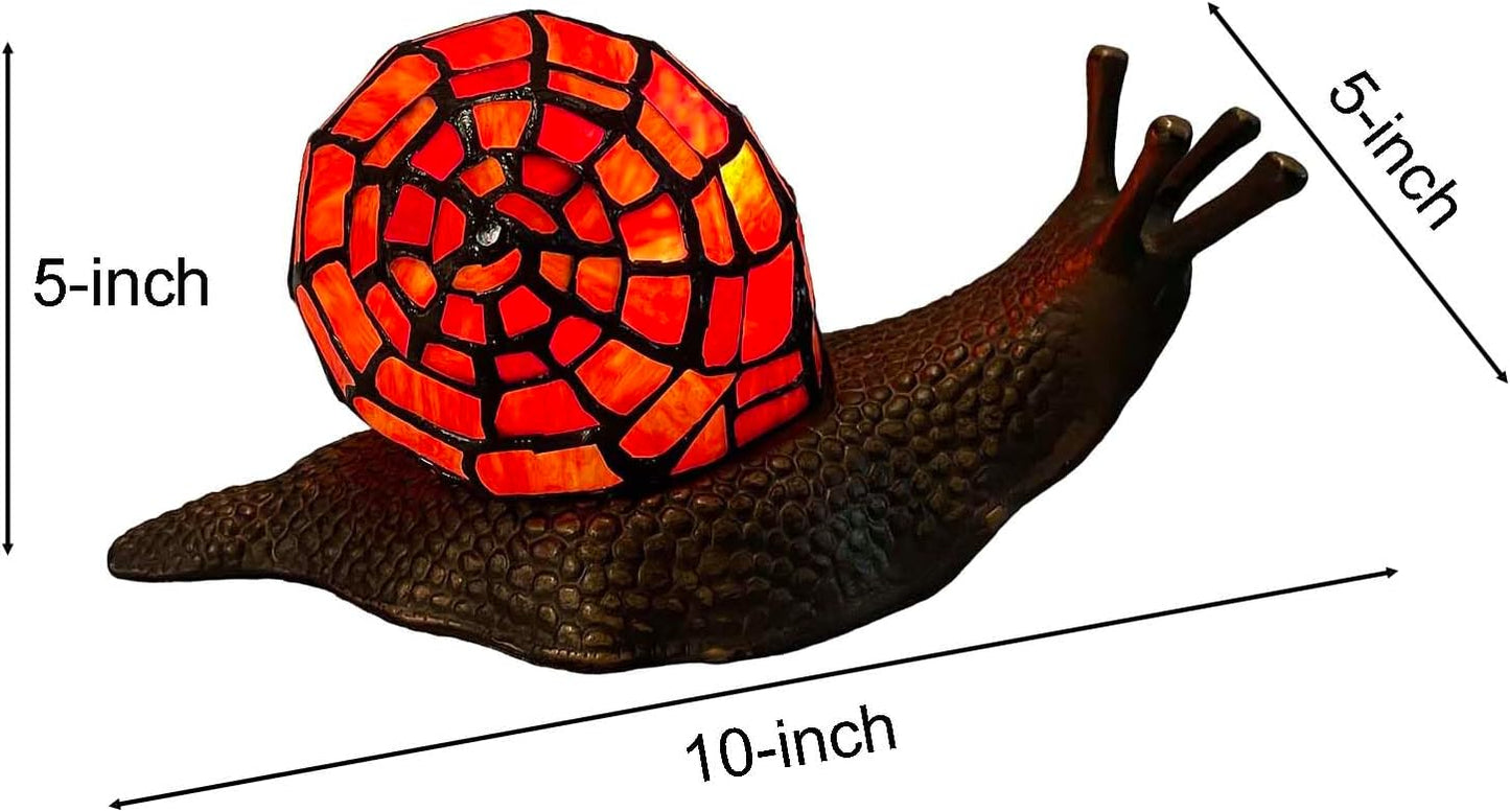 Bieye L10989 Land Snail Tiffany Style Stained Glass Accent Table Lamp for Home Decoration (Red, 10" D x 5" W x 5" H)