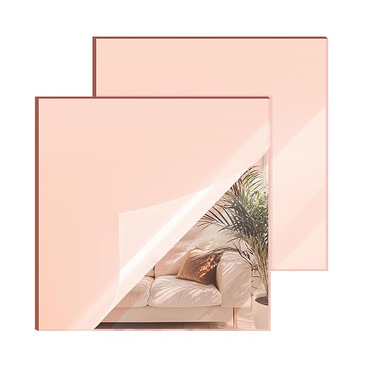 Rose Gold Mirror Acrylic Sheets – 2 Pack, 12x12Inches, 1/8 Inch Thick,
