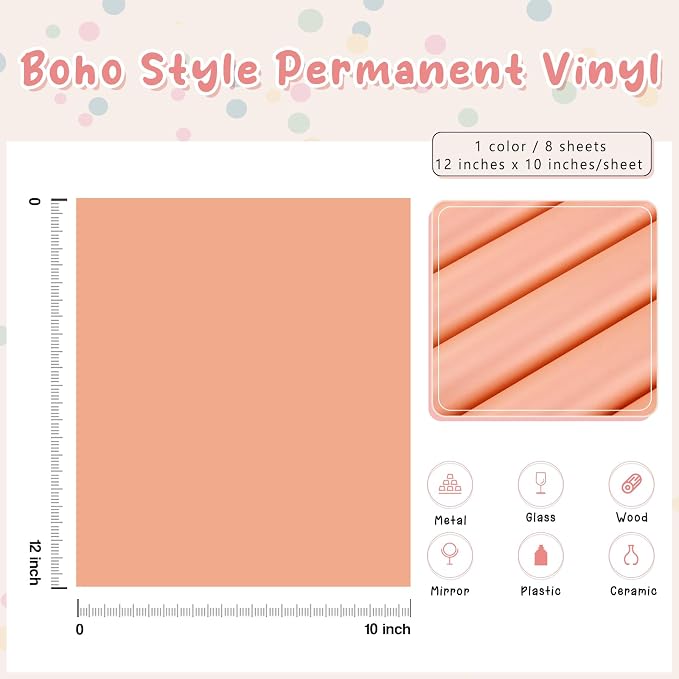 Tintnut Boho Permanent Adhesive Vinyl 8 Sheets 12"x10"Peachy Pink Vinyl | Solid