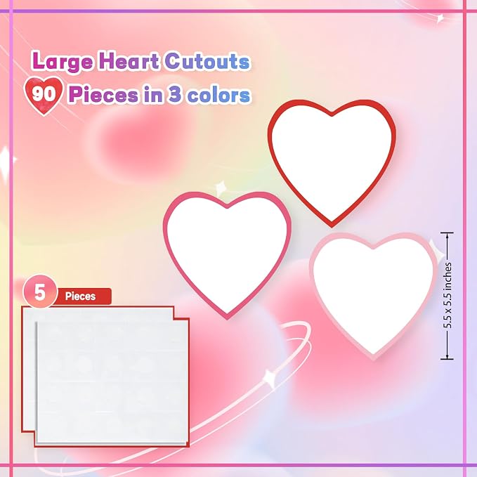 90 Pieces Heart Cutouts Paper Hearts Heart Shape Cards 5.5 Inches Large