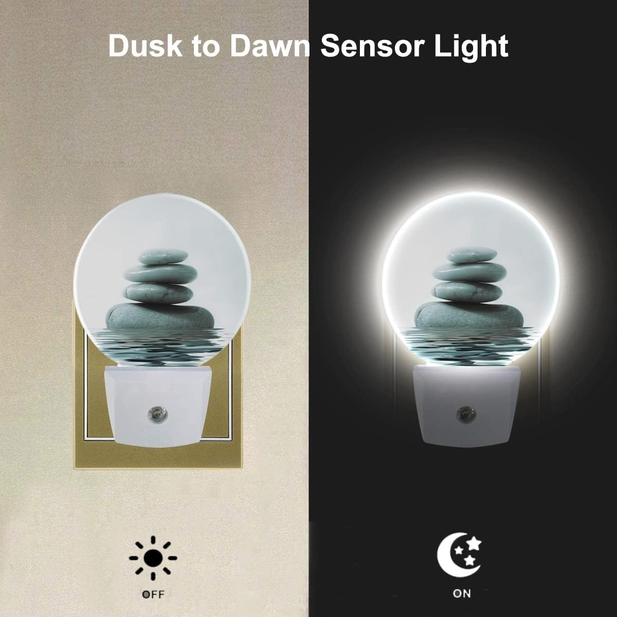 EKOBLA Zen Stones Night Light Oriental Spa Peaceful Meditation Night Lights Plug into Wall with Dusk to Dawn Sensor LED Lamp for Men Women Birthday Housewarming Christmas Gift