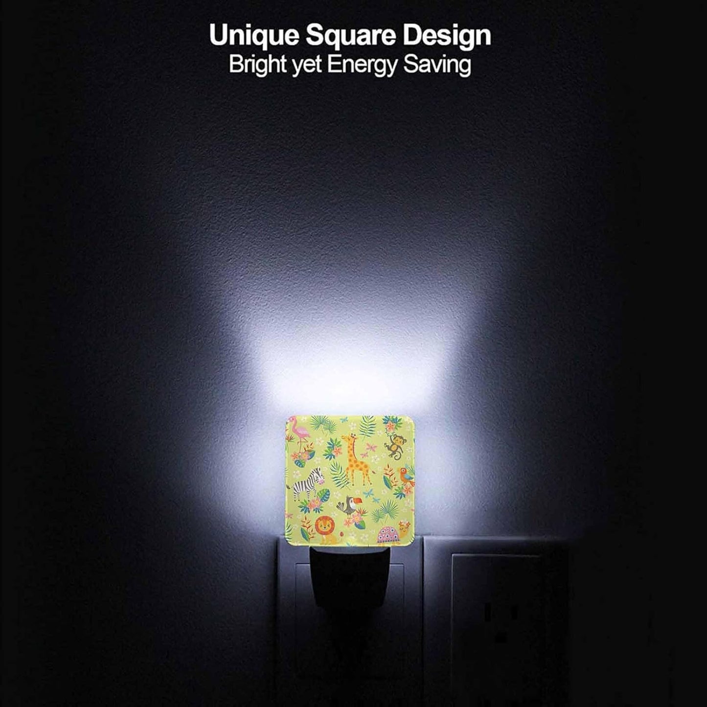 LED Night Light,Cute Cartoon Tropical Animals On Green LED Night Light Plug into Wall with Dusk to Dawn Light Sensor White Energy Efficient Nightlight for Bedroom Bathroom Hallway Living Room Kitchen