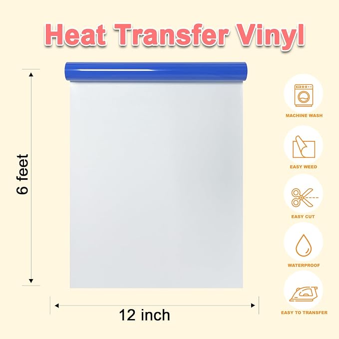 DUEUIOE Blue Puff Vinyl Heat Transfer 12Inch x 6Ft, Puff Htv