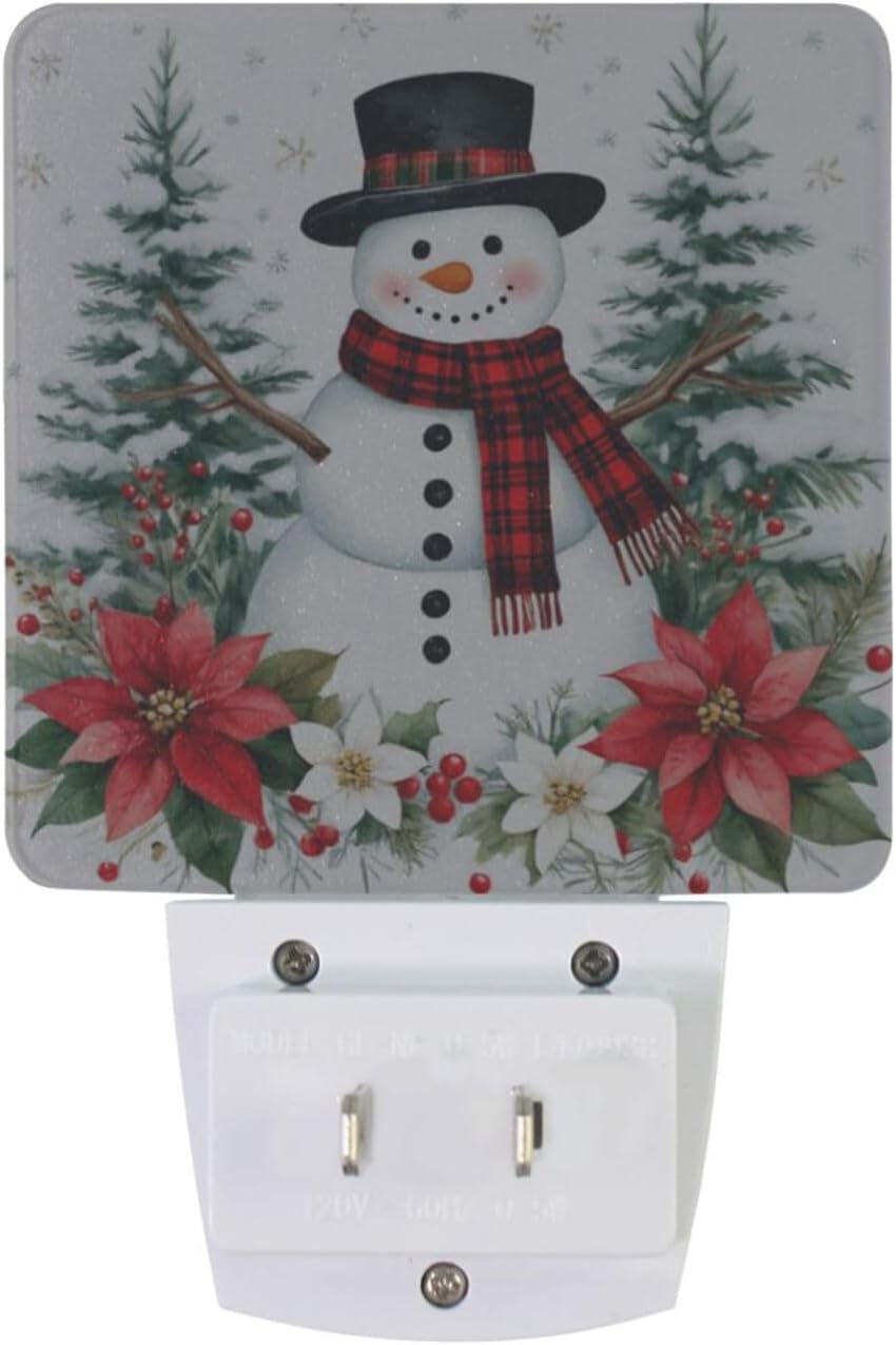 Aslsiy Night Light for Kids Snowy Forest Snowman Poinsettia (9) Plug in Wall Lamp LED Dusk to Dawn Sensor Energy Saving Nightlight for Boys Girls Men Women