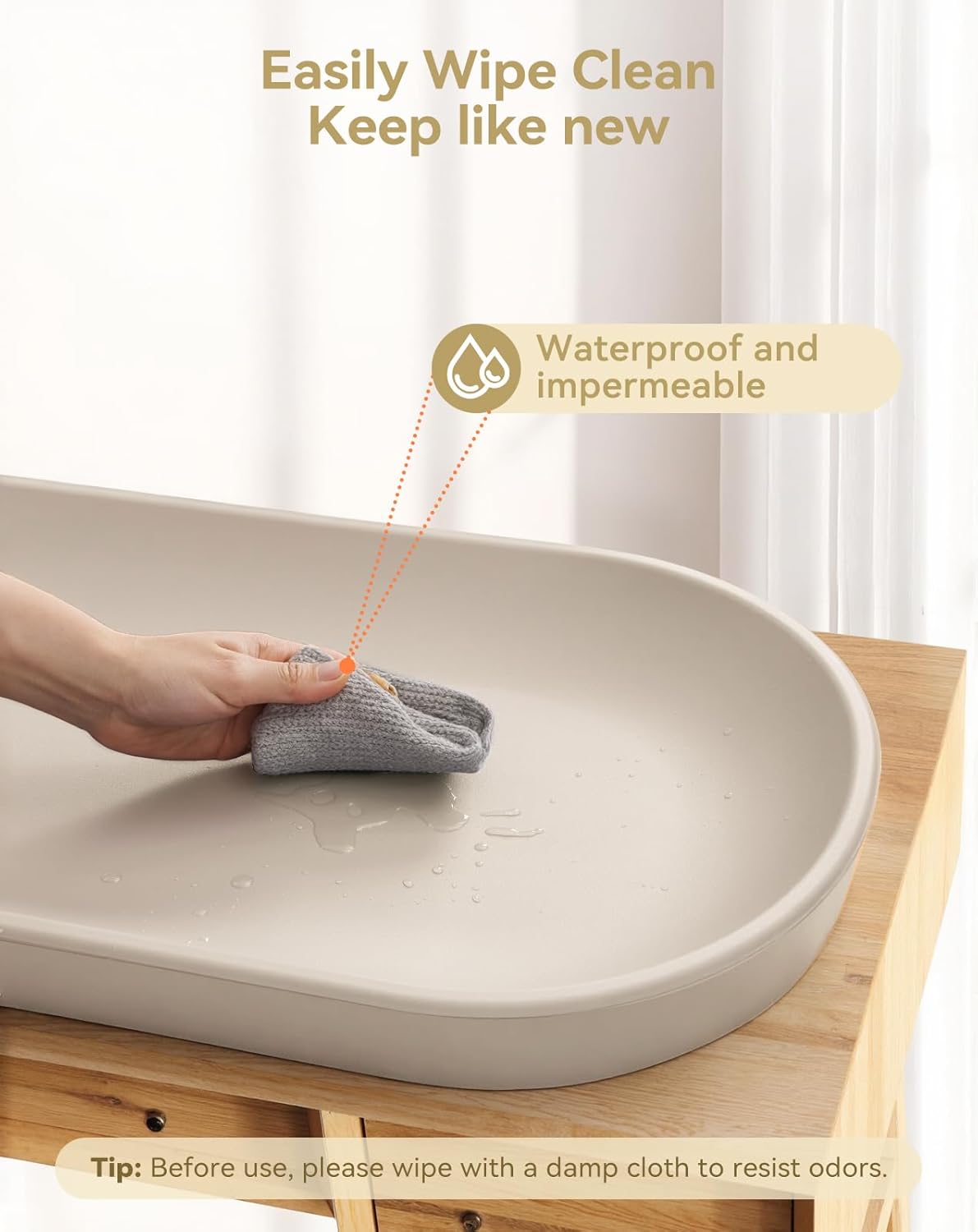 COMOMY Baby Changing Pad for Dresser - Wipeable Changing Pad with Restraining Belt, Waterproof, Soft, Lightweight and Portable, Easy to Clean for On The Go Diaper Change, Oatmeal-Colored