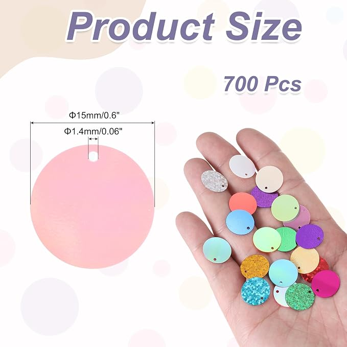 MECCANIXITY 700 Pcs Flat Round Sequins 15mm/0.6 Inch Loose Paillettes Craft