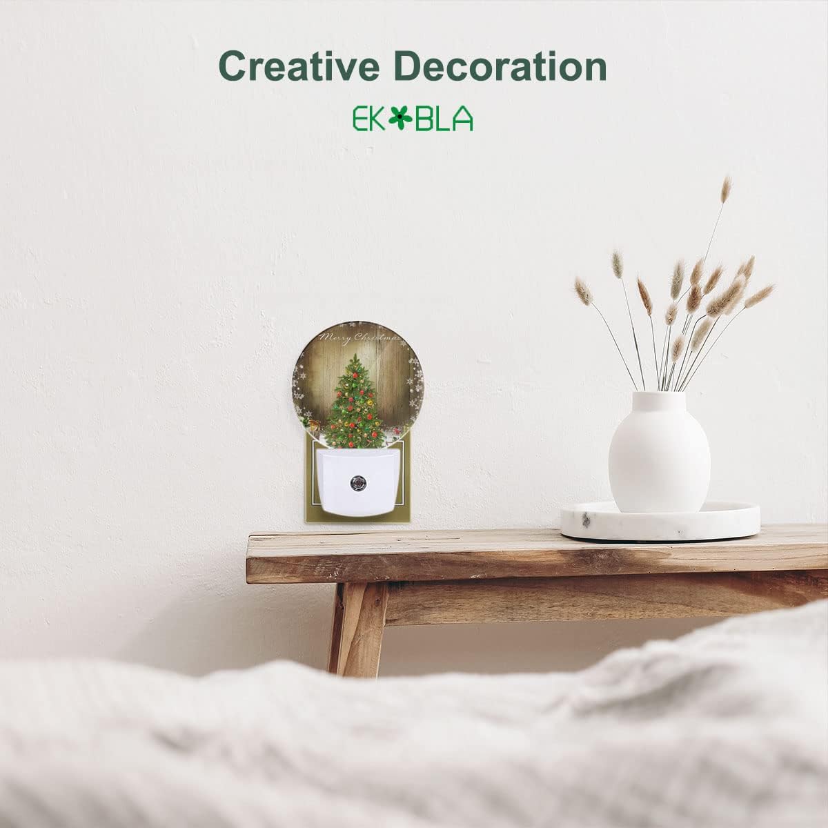 EKOBLA Winter Green Christmas Tree Night Lights Plug into Wall Holiday Presents Gift Boxes Snowflakes Plug-in Nightlights Auto Sensor LED Dusk to Dawn Light for Boys Girls Men Women