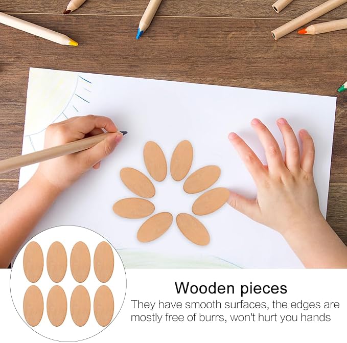 EXCEART 60Pcs Basswood Unfinished Oval Wood Slices 0.78X1.57X0.07In