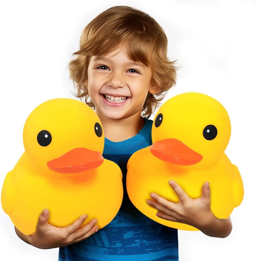 2 Pcs Jumbo Rubber Yellow Duck,Kalafona 10.3 Inch Giant Big Large Waterproof No 'Bebe' Noise No Hole Rubber Funny Duck Bath Pool Toy Without Hole for Kids Shower Birthday Party Favor Home Decor