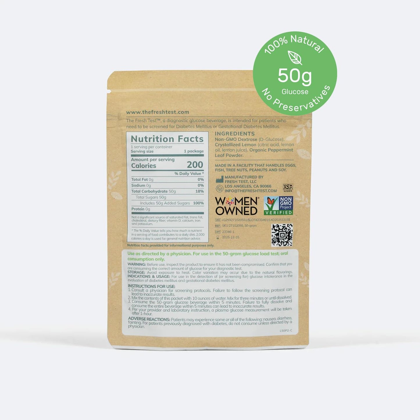 The Fresh Test, 50-gram Powder Drink Mix | Additive-Free, Non-GMO, Organic Ingredients | Mint Lemonade