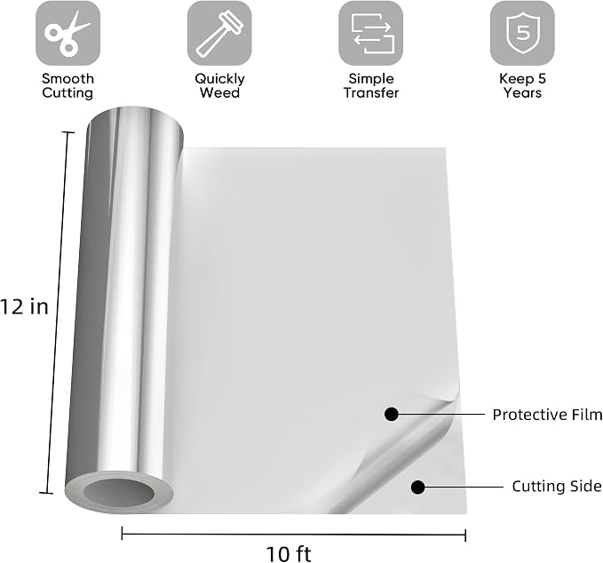 Sliver Permanent Vinyl for Cricut Cutting Machine, Waterproof, Durable Sliver