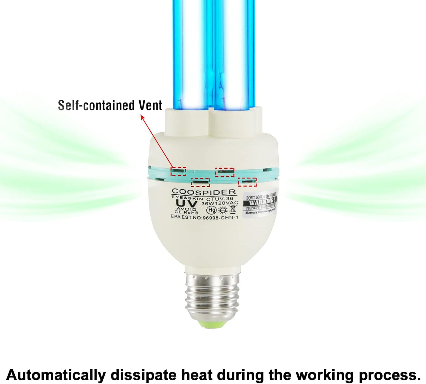 36 Watts UVC Light Bulb, UV Lamp for Basement/Storehouse/Car, E26 110V CTUV-36 (Ozone Free)