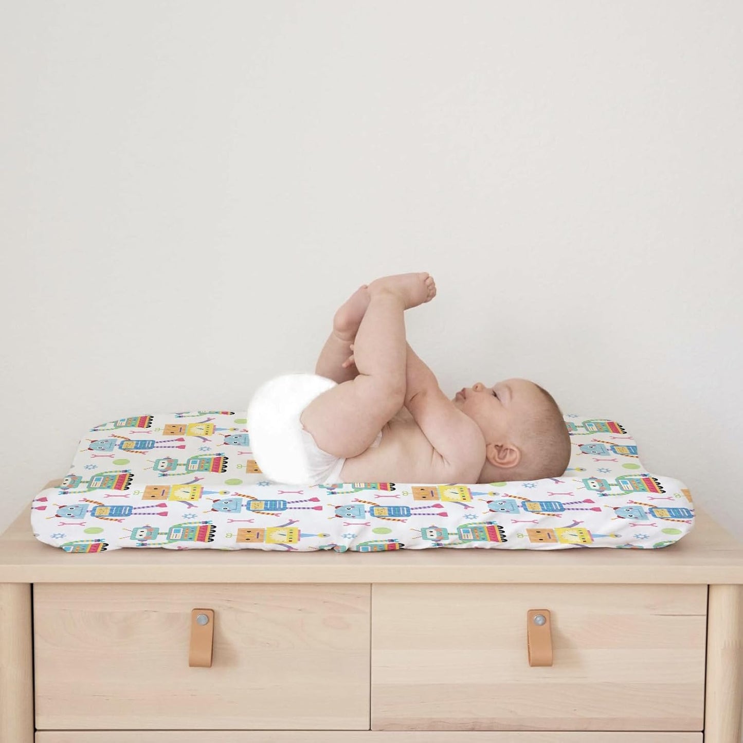 Cartoon Robots Changing Pad Covers Cute Robots Baby Diaper Changing Table Cover for Boys Girls Robots Nursery Decor Ultra Soft Breathable Stretch Changing Table Sheets Mats 32''x16''
