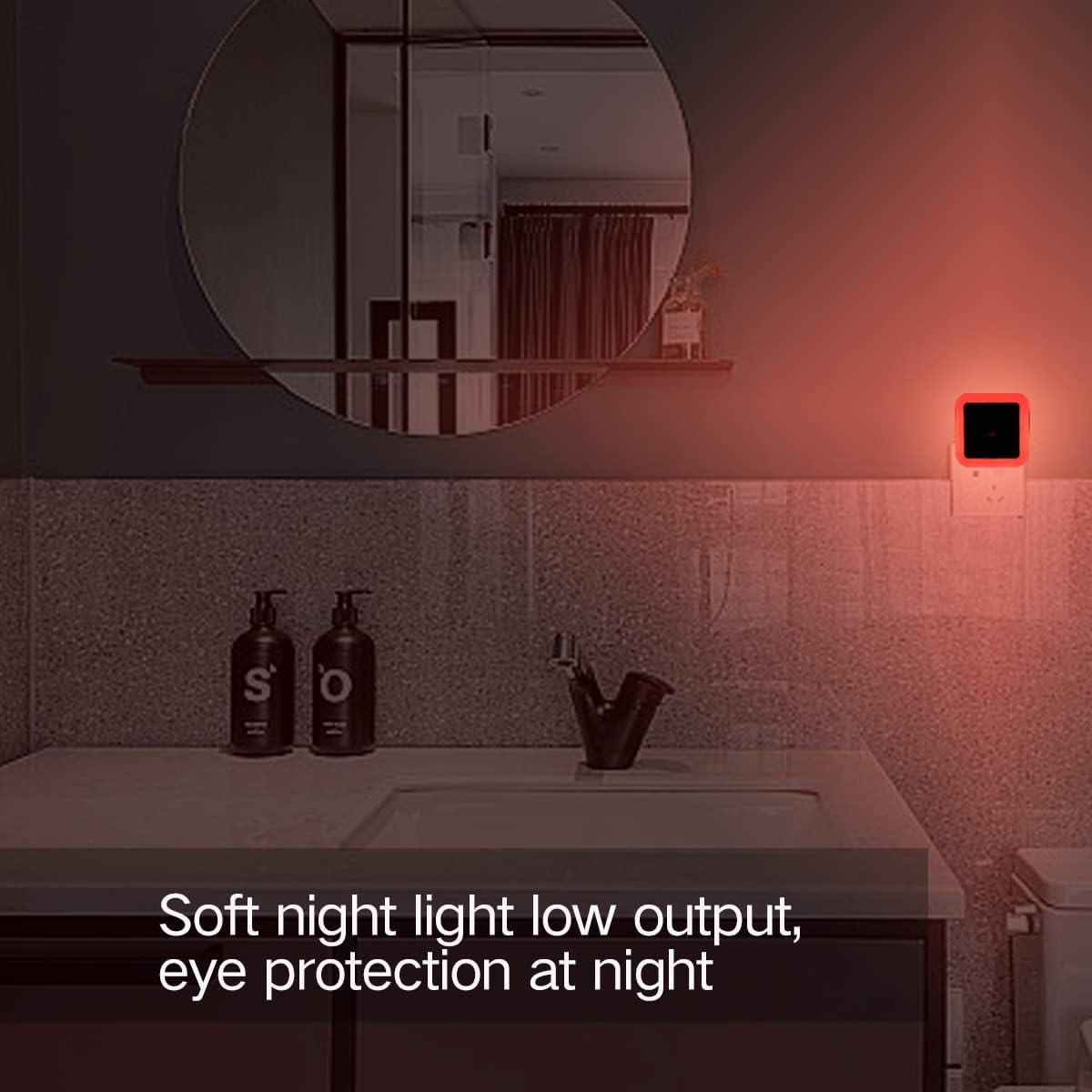 KINUR 6 Pack Red Night Light, LED Night Lights Plug into Wall with Dusk to Dawn sensors, Plug in Night Lights for Kids Room, Bedroom, Bathroom, Baby Nursery,Stair Lights, Hallway Light, Daylight