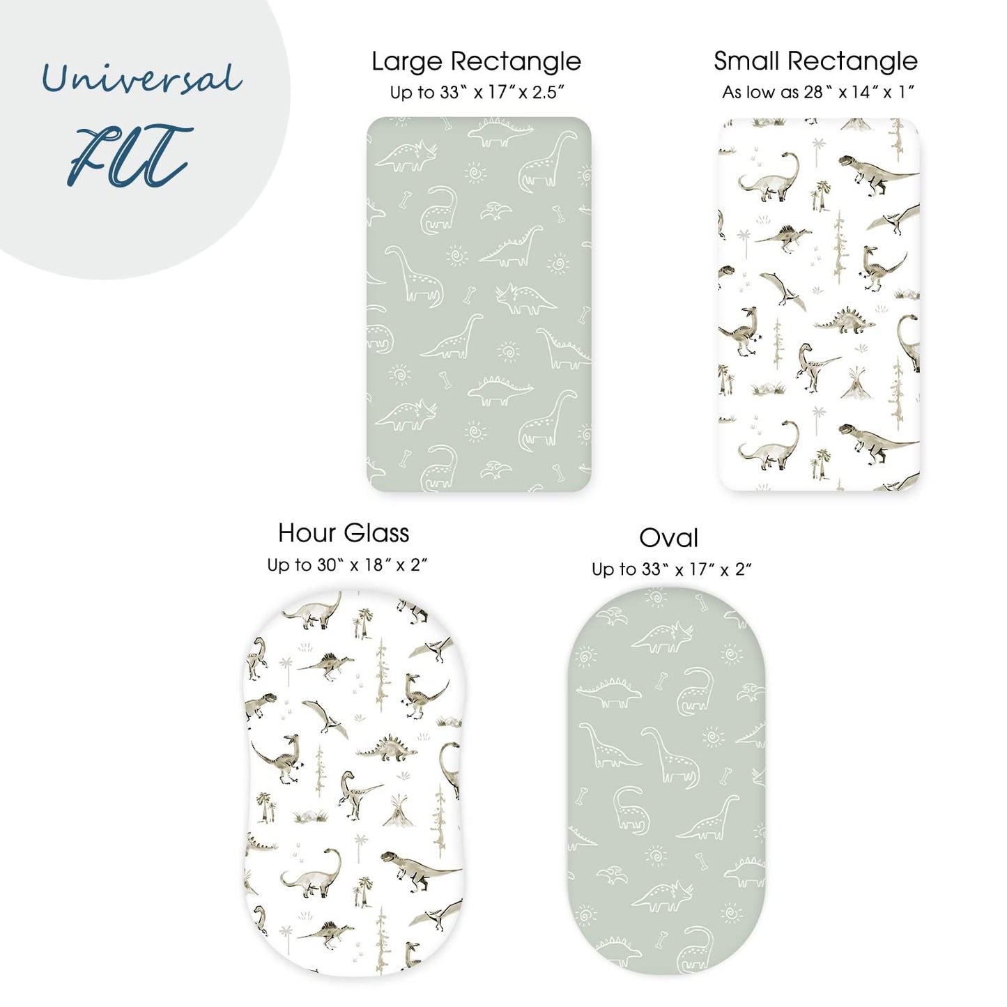 Stretch Ultra Soft Fitted Bassinet Sheet Set 2 Pack, Universal Fit for Bassinets Baby Cradle Moses Basket Oval Rectangle Mattress Safe and Snug, Dinosaur