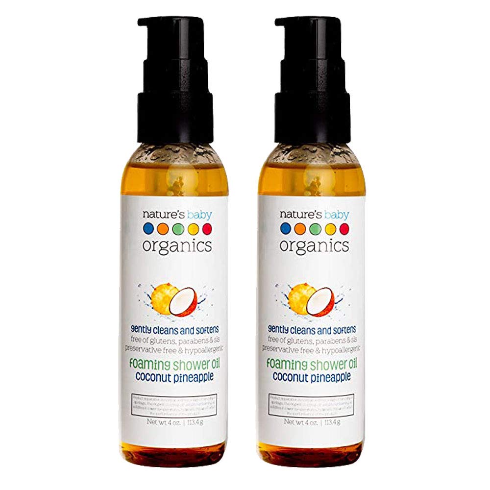 Nature's Baby Gentle Cleansing Bath & Shower Oil Combination For Mom and Baby, Formulated for Dry & Sensitive Skin, No Sulfate, DEA, Preservatives or Paraben, Coconut Pineapple, 4 Oz (2-Pack)