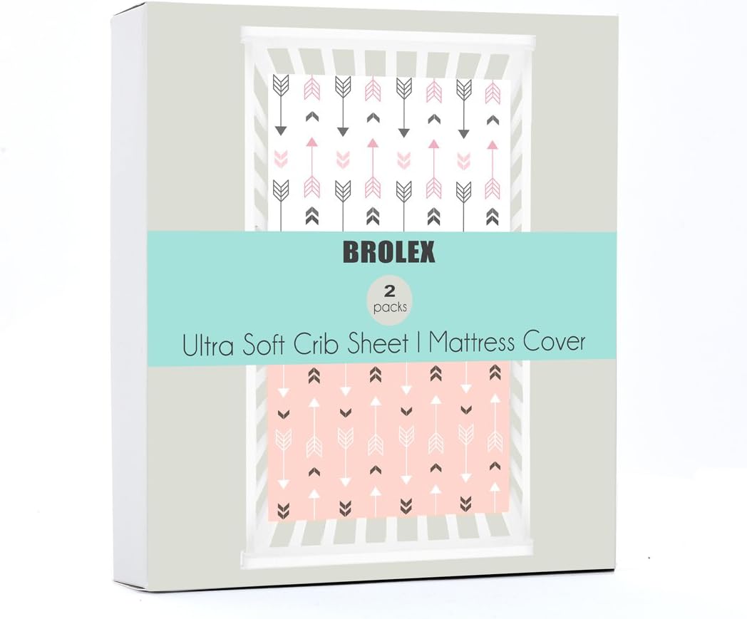 BROLEX Baby Fitted Crib Sheets: Kid Crib Sheets - Set of 2 for Toddler Standard Size Crib Mattress for Boys and Girls - Jersey Knit Crib Bed Sheets Pink White Arrow