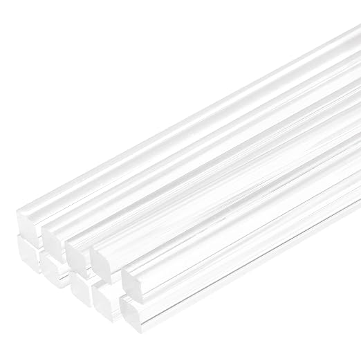 MECCANIXITY 10pcs Acrylic Square Rods 3/16" x 14" Clear Acrylic Dowel Rods