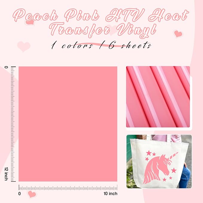 Tintnut Peach Pink Heat Transfer Vinyl, easy cut & weed, stretch washable