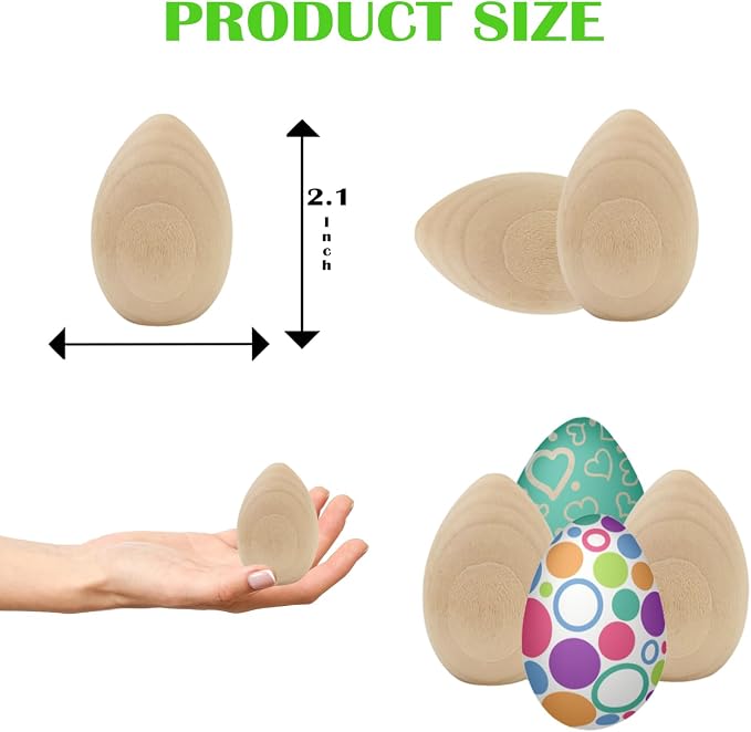 Chochkees Small Smooth Unpainted Natural Stand-Up Wooden Easter Eggs, Décor and