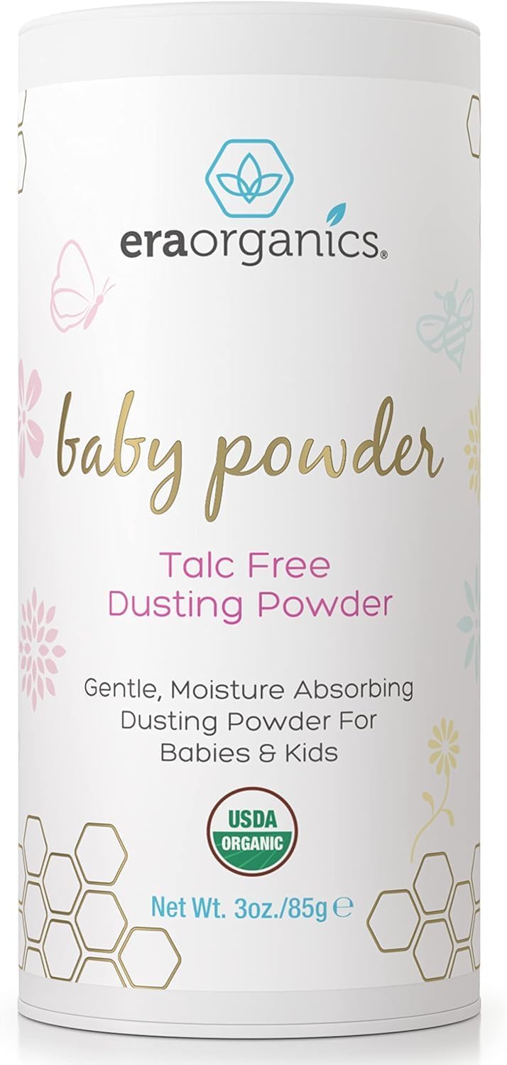 Era Organics Talc-Free Organic Baby Powder - USDA Organic Dusting Powder with Arrowroot, Calendula and Cornstarch for Newborns, Babies or Toddlers - Soothing, Fragrance Free, Made in USA (3oz/85g)