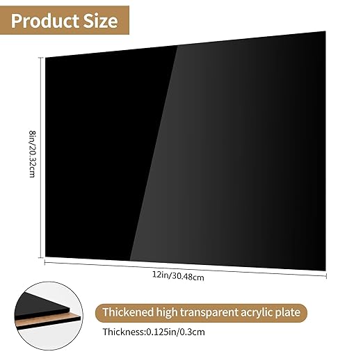 Lesnlok 8 x 12 Black Acrylic Sheet 1/8 inch Thick 3mm 2 Pieces Black Plexiglass