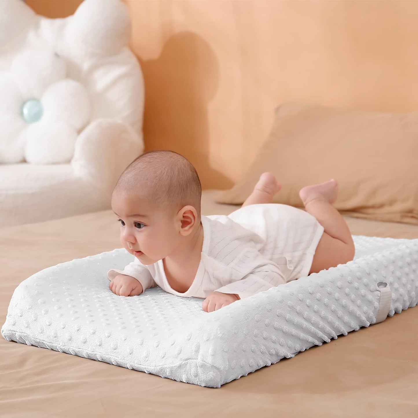 Solid Changing Table Pad Cover Cradle Sheet, Fits 32"/34''x16" Contoured Diaper Changing Pad, Ultra Soft Cozy Minky Dots Plush Changing Table Covers, Breathable Wipeable Removable (White)