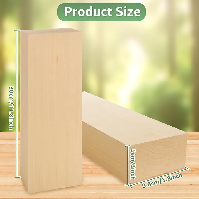 2 Pack Unfinished Basswood Carving Blocks, Christmas DIY Supplies