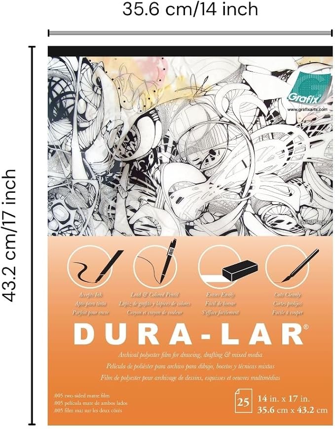 Grafix Dura-Lar 0.005" Film, Translucent 14"x17", Economical Alternative to