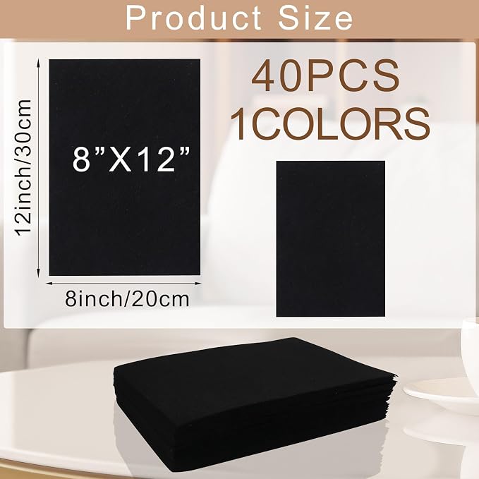 40 Pcs Stiff Felt Fabric Sheet for Crafts, 1mm Thick and 8”x12”Black Felt