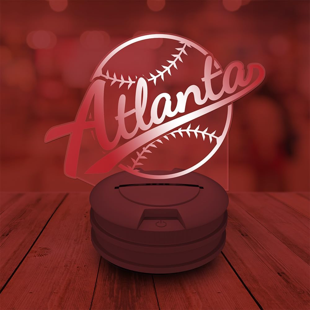 CLORURBANLIVE 3D Baseball Atlanta Night Light 3D Illusion Lamp with Remote Control 16 Color Options Sports Decor Lighting for Fans - Multicoloured OneSize