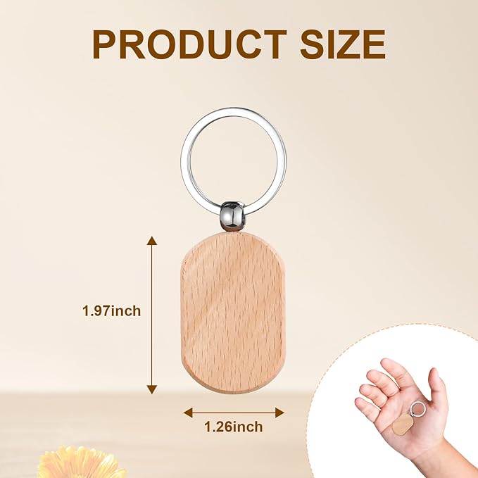 Wooden Keychain Blanks 100 Pcs Wood Key Chain Tags Bulk | Rounded Square