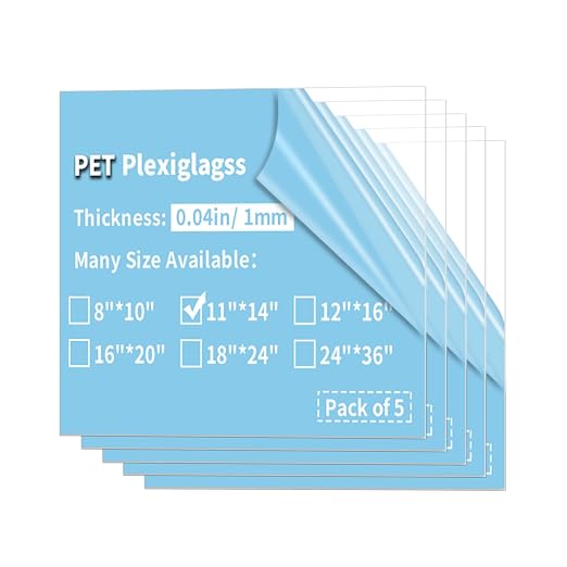 5 Pack 11x14"" PET Sheets 0.04"" Thick PET Plexiglass Sheets Panels
