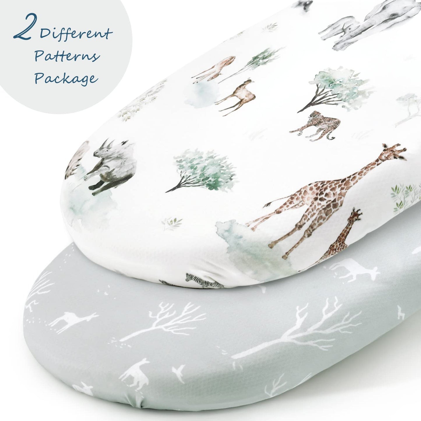 Stretch Ultra Soft Fitted Bassinet Sheet Set 2 Pack, Universal Fit for Bassinets Baby Cradle Moses Basket Oval Rectangle Mattress Safe and Snug, Pretty African Savannah Animals Pattern