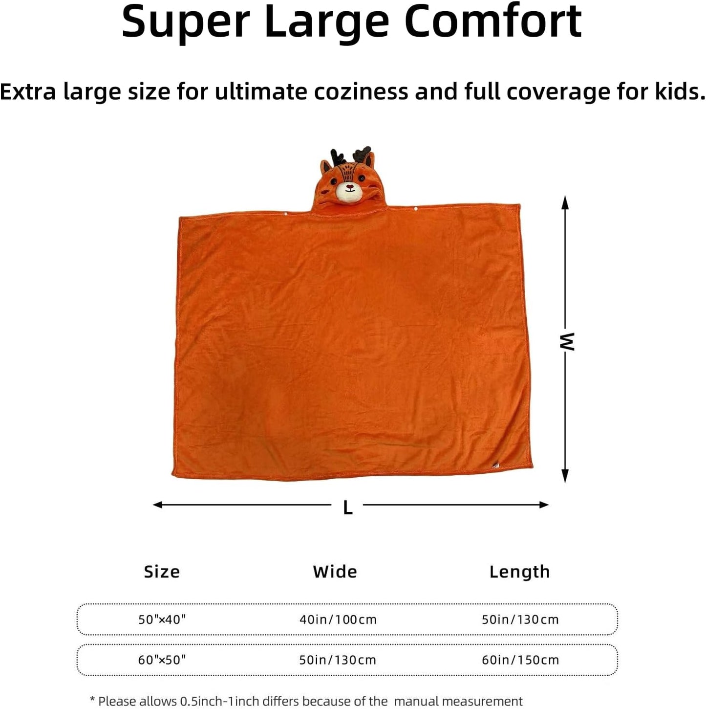 Wearable Blanket Hoodie for Kids Toddlers Hooded Towels Soft Cozy Flannel Wearable Throw Blanket Hoodie for Boys Girls Birthday Gifts (Elk 60 * 50)