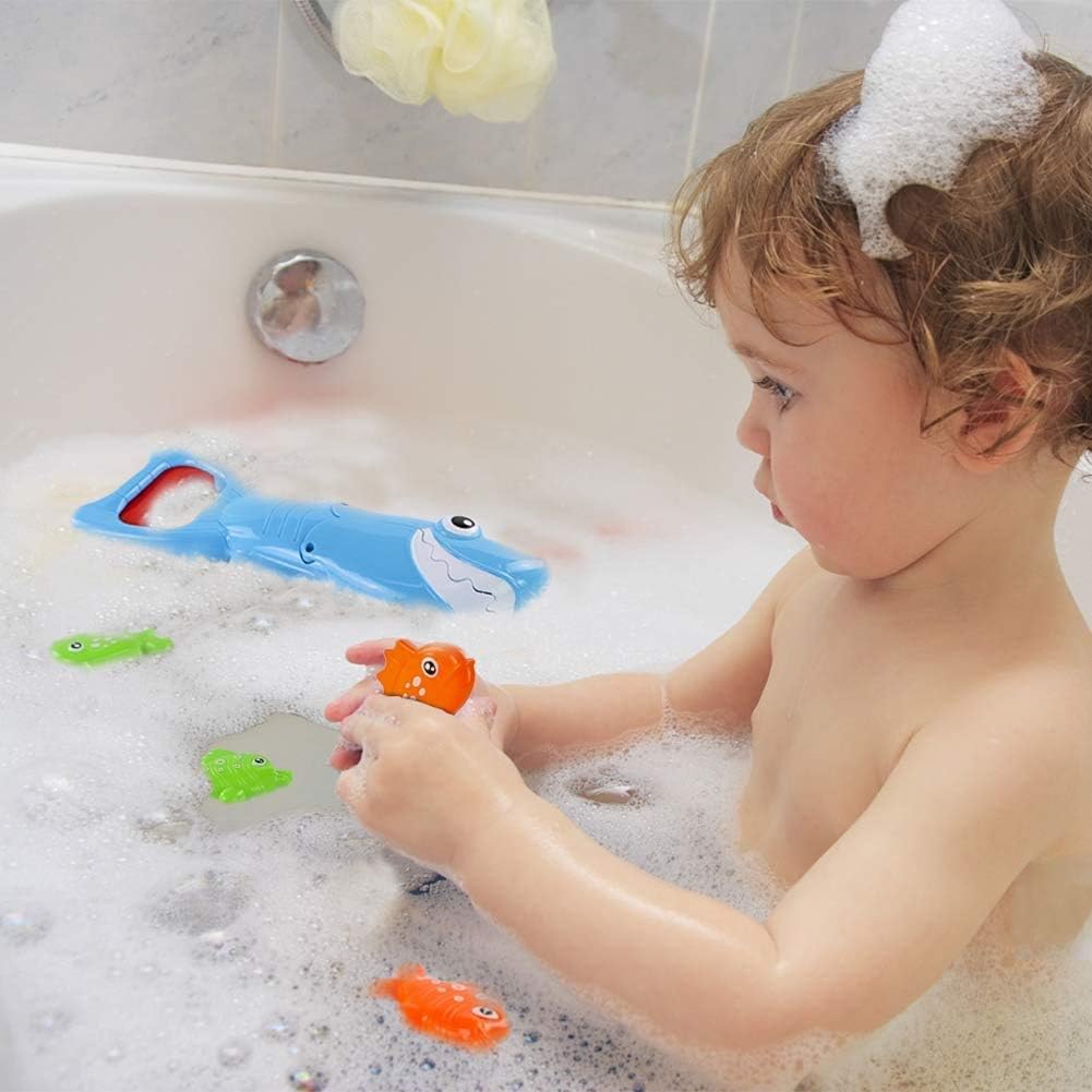 Bath Toys for Toddlers 1-3, Shark Grabber with Biting Action & 4 Toy Fish - Fun Swimming Pool & Bathtub Toys for Kids Ages 3-8, Non-Toxic Water Toys Mold-Free Bath Time Gifts for Boys & Girls
