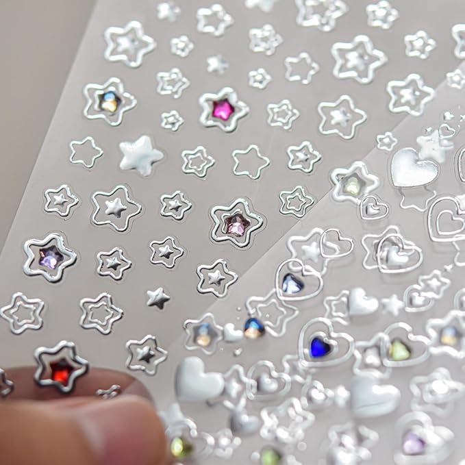 Star Nail Art Stickers Silver Star 5D Embossed Nail Decals