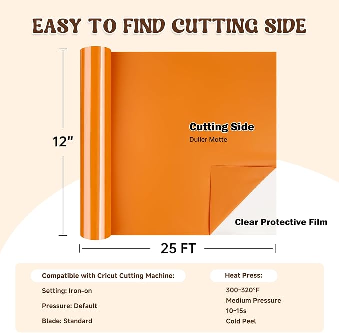 guangyintong Heat Transfer Vinyl Orange HTV Rolls, Matte Surface HTV Vinyl