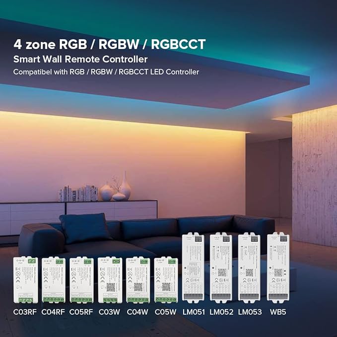 BTF-LIGHTING 4 Zones RGB RGBW RGBCCT Wireless 2.4G RF Wall Mounted Smart Panel Remote Powered by 2XAAA Batteries 3V Work with DR04W WB5 LM052 LM053 C03RF C04RF C05RF C03W C04W C05W Controller