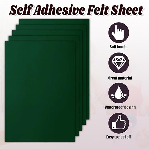 Biaungdo Self Adhesive Felt Sheets, Dark Green, 8 x 12 Inch | A4 Size, Felts
