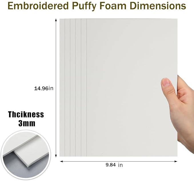 Funria 17pcs 3mm Puff Embroidery Foam 9“ x 12”, Creates a 3D Embroidery Effect