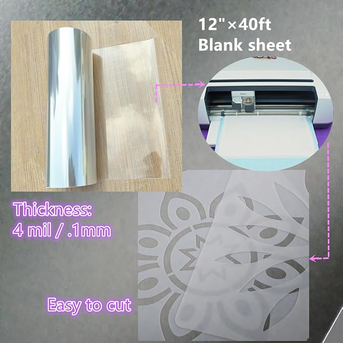 ZHluja 12inchs x 40ft Rolls 4mil Transparency Blank Stencil Sheets Material