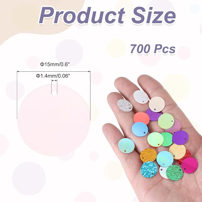 MECCANIXITY 700 Pcs Flat Round Sequins 15mm/0.6 Inch Loose Paillettes Craft